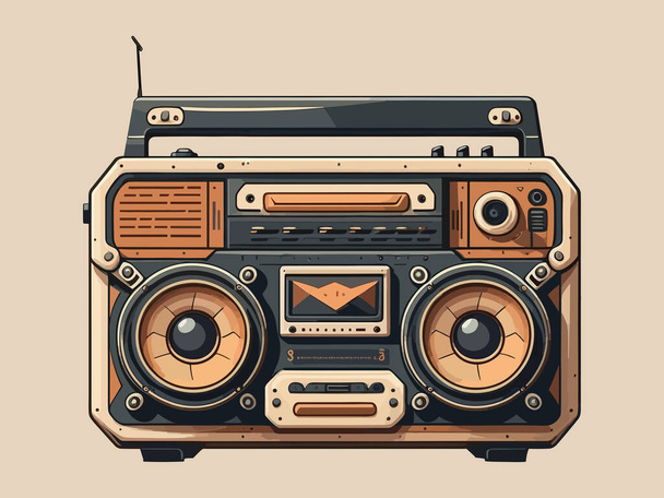 PrintEngraving retro vintage wooscut modern style music audio boombox speaket for cassettes types. Can be used like logo or icon. Graphic Art Vector Illustration. - Wektor, obraz