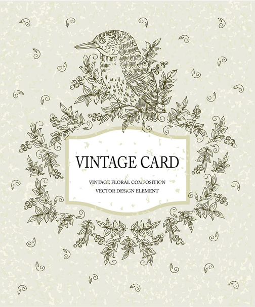 Vintage card in pastel colors with a stylized bird. Vector illustration. - Vector, Image