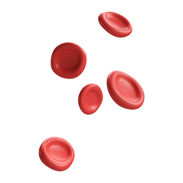 3Dフロー赤血球鉄血小板エリスロサイト貧血.クリッピングパスを持つ白い背景に現実的な医学分析イラスト. - 写真・画像