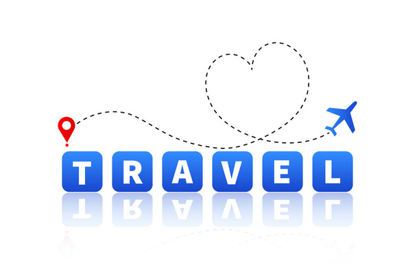 Travel concept design with plane and landmarks vector illustration. - Vettoriali, immagini