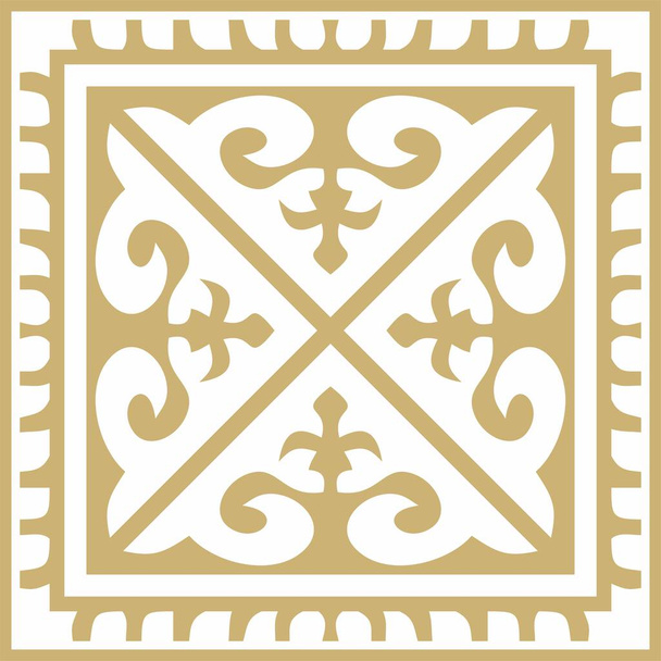 Vector golden square Kazakh national ornament. Ethnic pattern of the peoples of the Great Steppe, - Wektor, obraz