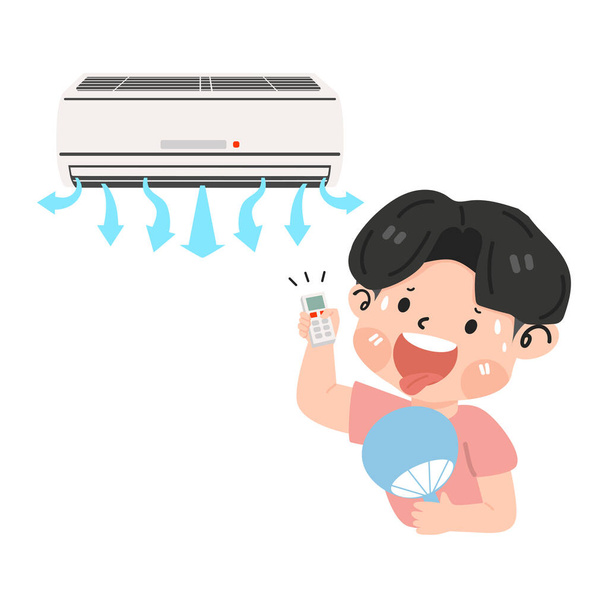 A man turning off the air conditioner - Vector, imagen