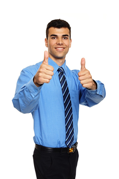 Young businessman shows thumbs up - Zdjęcie, obraz