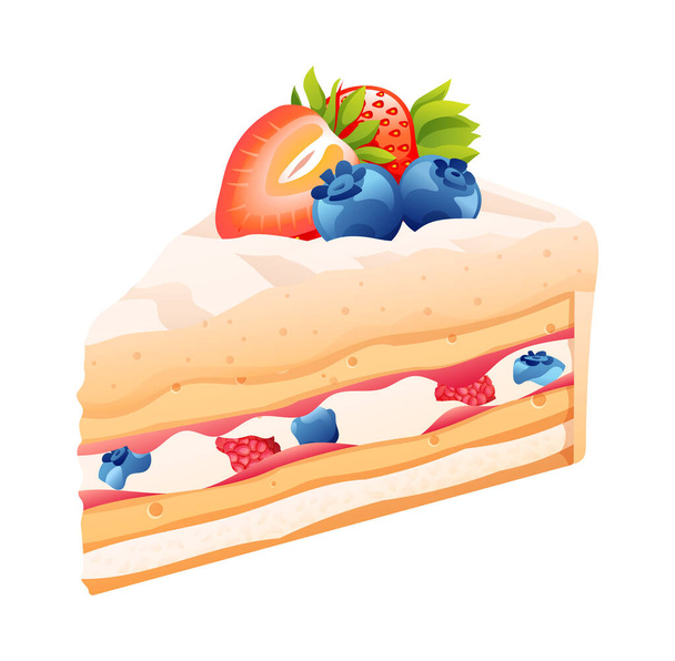 Slice of berry cheesecake vector isolated on white background. Slice cake cartoon illustration - Vector, Imagen