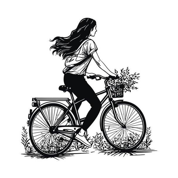 Велосипедный силуэт мчится по природе красиво - Вектор,изображение