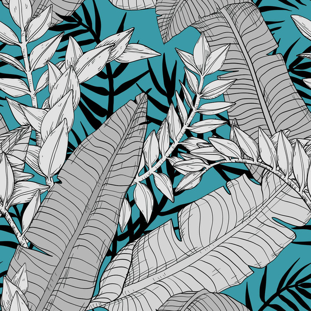 Tropical vector leaves seamless pattern. Exotic wallpaper - Vetor, Imagem