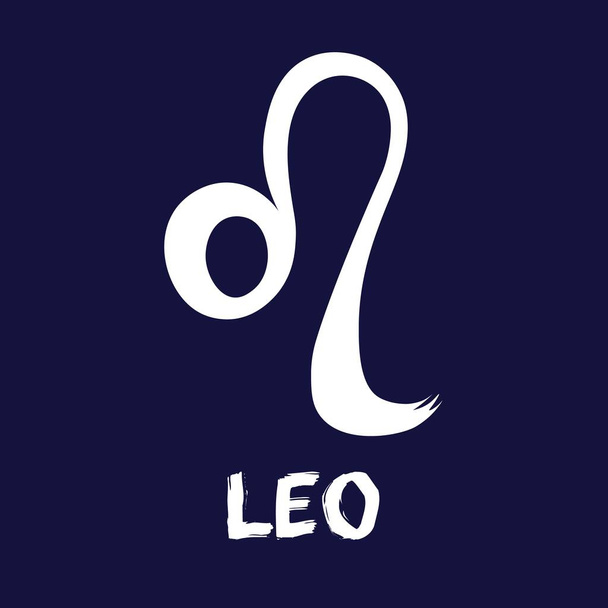 Ręcznie rysowane znaki Zodiaka. Białe ikony zodiaku Leo na niebieskim tle. Astrologiczne symbole zodiaku - Wektor, obraz