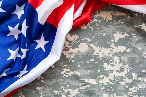 military uniform and USA national flag background - Photo, Image