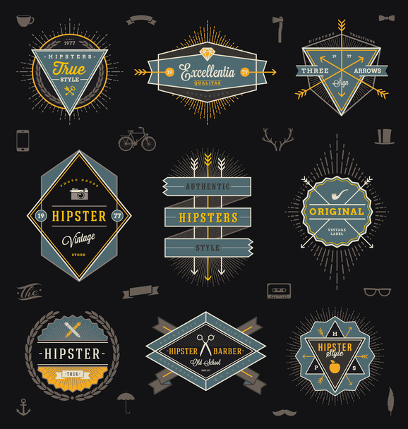 Set of hipster trendy emblems, labels and sign - vector illustration - Vektor, kép