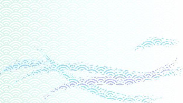 日本の波模様と筆致を組み合わせた横型の背景イラスト. - ベクター画像