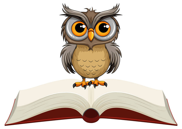 Χαριτωμένο κουκουβάγια με ανοιχτό βιβλίο εικονογράφηση - Διάνυσμα, εικόνα