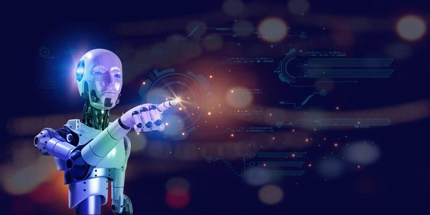 intelligence artificielle 3D multi couleur robotique avec élément icône futuriste numérique sur fond abstrait, concept technologique - Photo, image