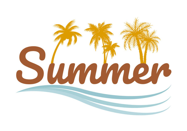 Icono de playa de verano con palmeras y mar. - Vector, Imagen