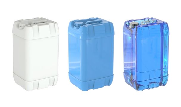 Grote fles gallon jerrycan wit blauw en blauw transparant van zuiver water geïsoleerd op een witte achtergrond. Gemakkelijk bewerkbare voor uw ontwerp. - Foto, afbeelding