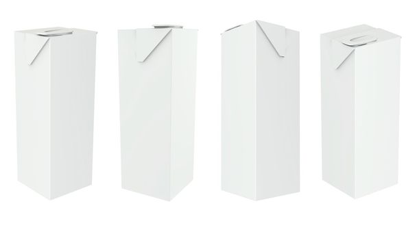 Caixas de embalagem de papelão conjunto Leite branco em branco, suco, bebidas em fundo branco isolado. Pronto para o seu projeto
. - Foto, Imagem