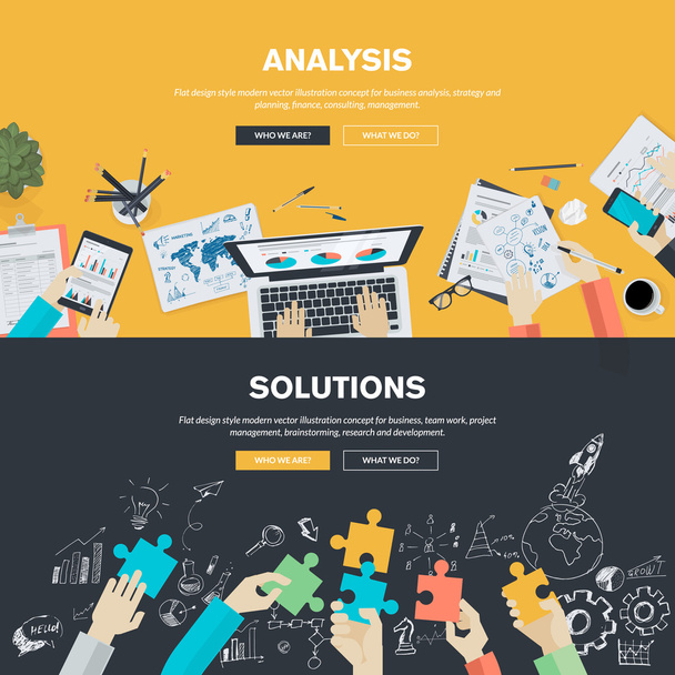 Flat design illustration concepts for business analysis, strategy and planning, finance, consulting, management, team work, project management, brainstorming, research and development - Vector, Image