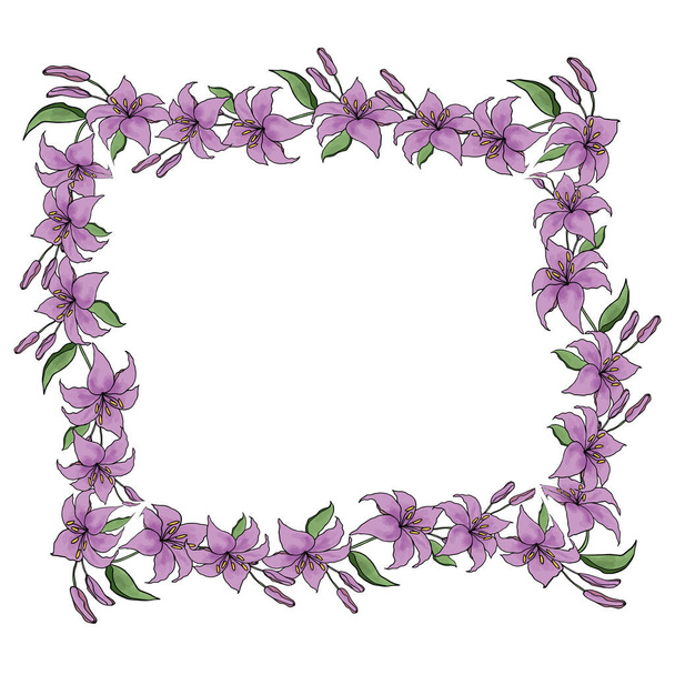 Lilly λουλούδι σε λευκό διάνυσμα φόντο. Κομψή γραμμή τέχνης κρίνος, λουλούδια και φύλλα ζωγραφισμένα στο χέρι. Χαριτωμένο σχέδιο πλαίσιο άνθος για το γάμο, πρόσκληση - Διάνυσμα, εικόνα