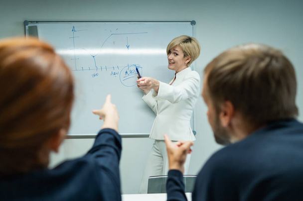 Caucasian woman blonde leads a presentation for colleagues - Valokuva, kuva