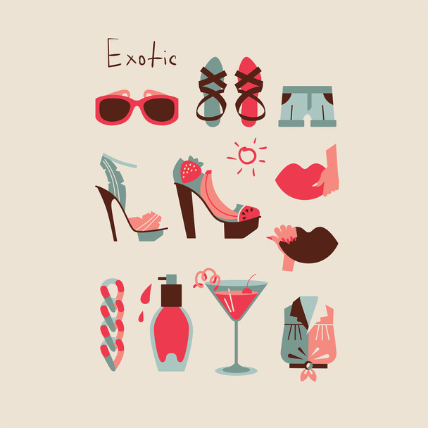 Summer collection of isolated woman clothes and accessories - Vector, Image