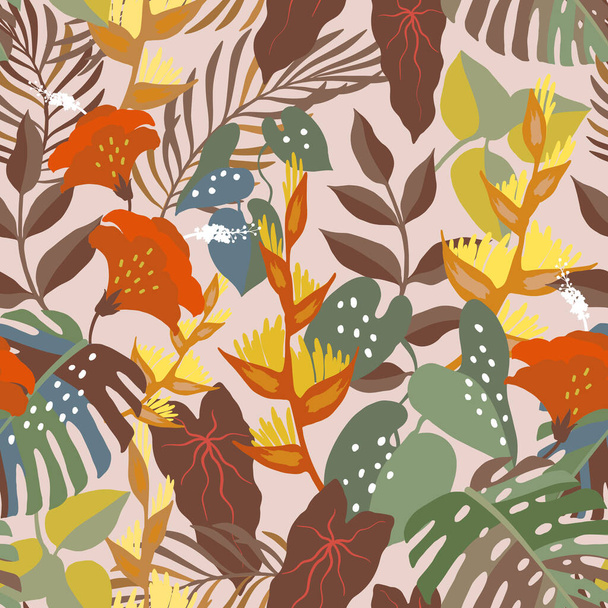 Seamless pattern with retro abstract flowers, Vector illustration - Вектор,изображение