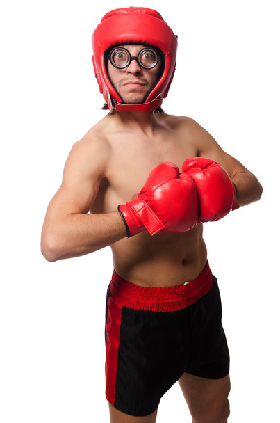 Boxeador divertido aislado en el blanco - Foto, Imagen