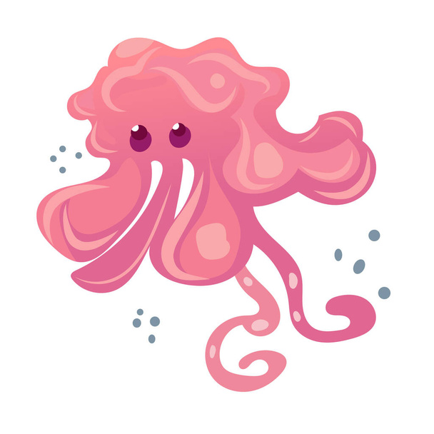Happy and funny sea cartoon octopus monster swimming and looking on light background. Flat vector illustration for children. - Διάνυσμα, εικόνα