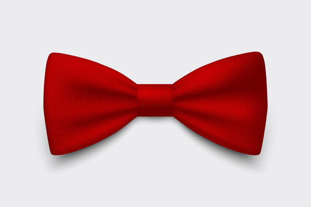 Vector 3d Realistic Striped Red Bow Tie Icon Closeup Isolated on White Background. Silk Glossy Bowtie, Tie Gentleman. Mockup, Design Template. Bow tie for Man. Mens Fashion, Fathers Day Holiday. - Vector, afbeelding