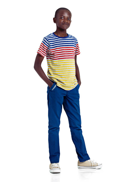 Casually confident about his future. Full length studio shot of an african teenage boy standing against a white background - Foto, afbeelding