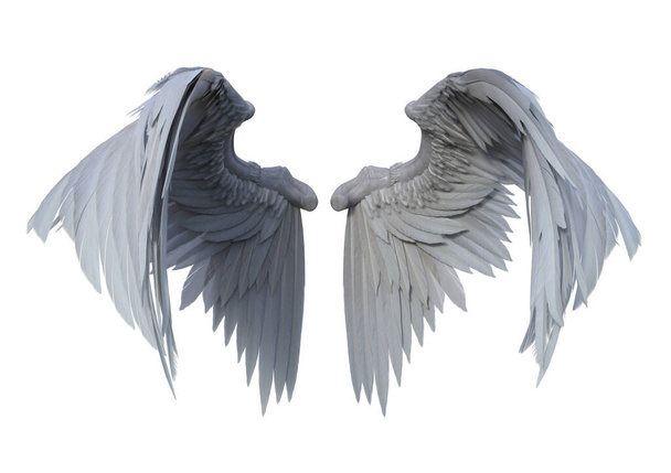 3D рендеринг фэнтези белый ангел крылья изолированы - Фото, изображение