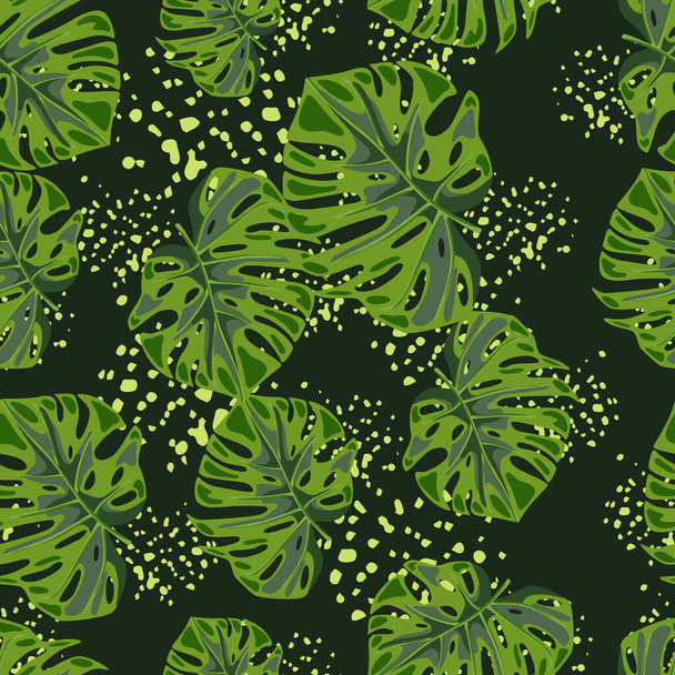 Monstera leaves seamless pattern. Exotic jungle plants endless wallpaper. Leaf background. Hawaiian rainforest floral backdrop. Design for fabric, textile print, wrapping, cover. Vector illustration - Vector, Image