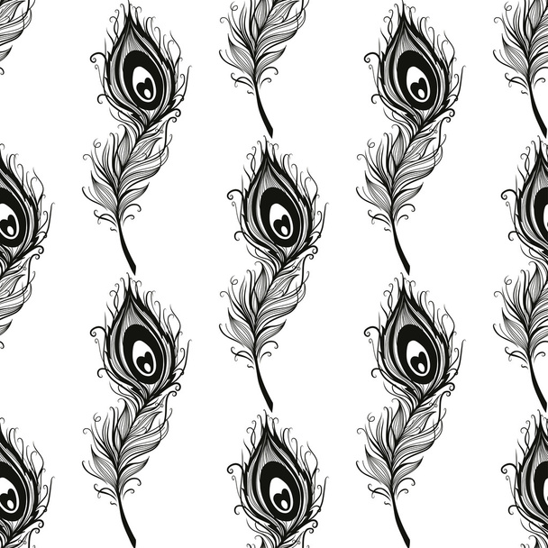 Plume de paon sans couture en fond blanc
 - Vecteur, image