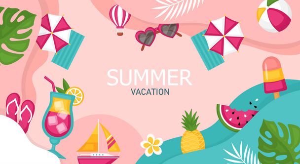 Summer vacation, beach party or pool party geometrical banner design. Template background for brochure, poster or flyer. - Vector, Image