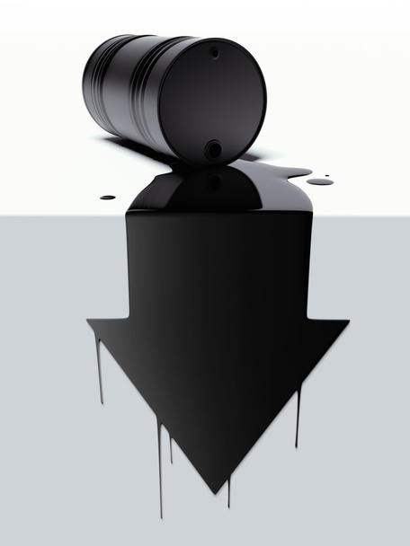 Barrel with spilled oil in the form of arrow - Valokuva, kuva