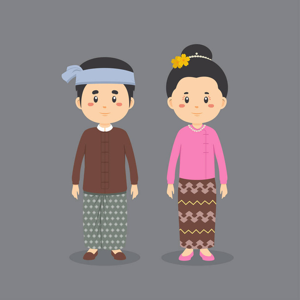 Pár karakter viselő mianmari hagyományos ruha - Vektor, kép