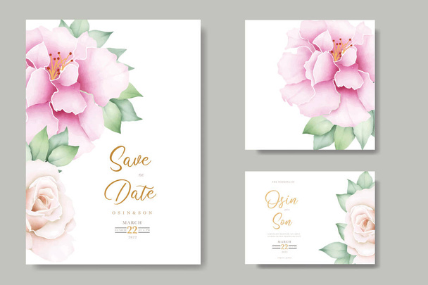 Приглашение на свадьбу с цветочной розовой акварелью - Вектор,изображение