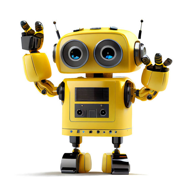 3d render of cute yellow robot on white background - Foto, imagen