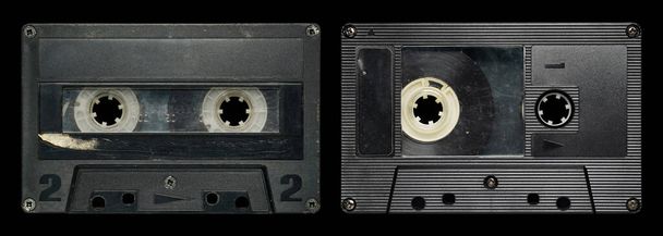 Stara kolekcja kaset magnetofonowych z pustymi szablonami makiet etykiet - Zdjęcie, obraz