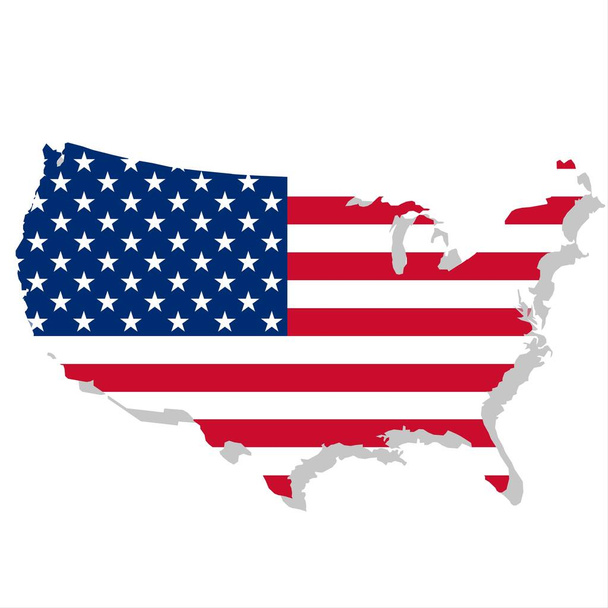 国旗を掲げたアメリカ合衆国の地図。ベクターイラスト - 写真・画像