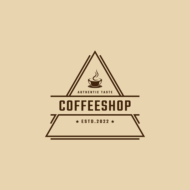 Vintage Retro Badge Emblem Logotype Coffee Shop with Coffee Bean Silhouette Logo Design Linear Style - Вектор,изображение