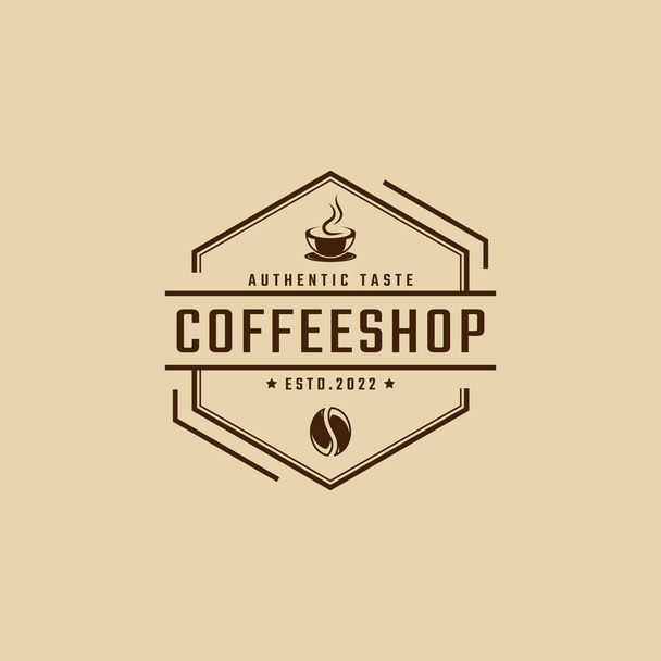 Vintage Retro Badge Emblem Logotype Coffee Shop with Coffee Bean Silhouette Logo Design Linear Style - Vektor, Bild