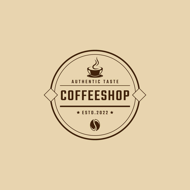 Vintage Retro Badge Emblem Logotype Coffee Shop with Coffee Bean Silhouette Logo Design Linear Style - Vector, Image