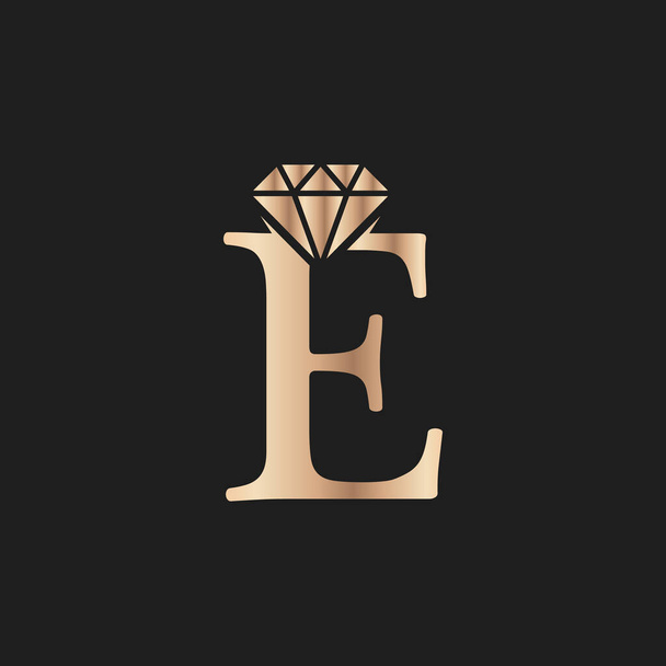 Golden Letter Luxury E with Diamond Symbol. Premium Diamond Logo Design Inspiration - Wektor, obraz