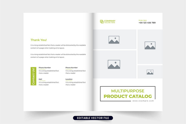 Şirket ürün kataloğu ve yeşil ve koyu renkli broşür kaplama şablonu. Modern iş tanıtım ürünü katalog kaplama vektörü. Mağazanın reklam dergisi kapak tasarımı. - Vektör, Görsel