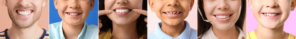 Collage di molte persone con denti sani, primo piano - Foto, immagini