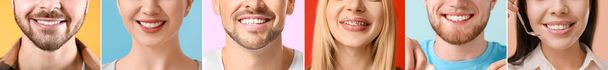 Collage of many people with healthy teeth, closeup - Photo, Image