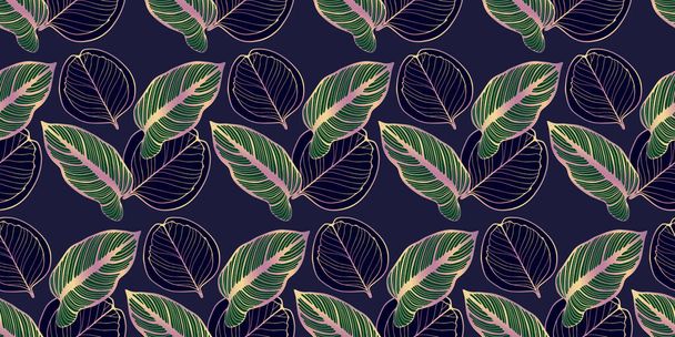 Donkerblauwe luxe botanische naadloze patroon. Patroon voor textiel, decor, hoezen, wallpapers, ansichtkaarten en presentaties. - Vector, afbeelding