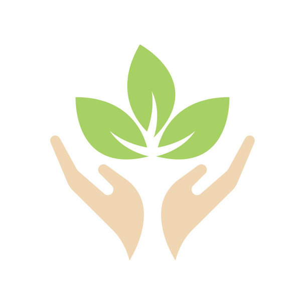 Eco care logo hand and leaf illustration - Vector, afbeelding
