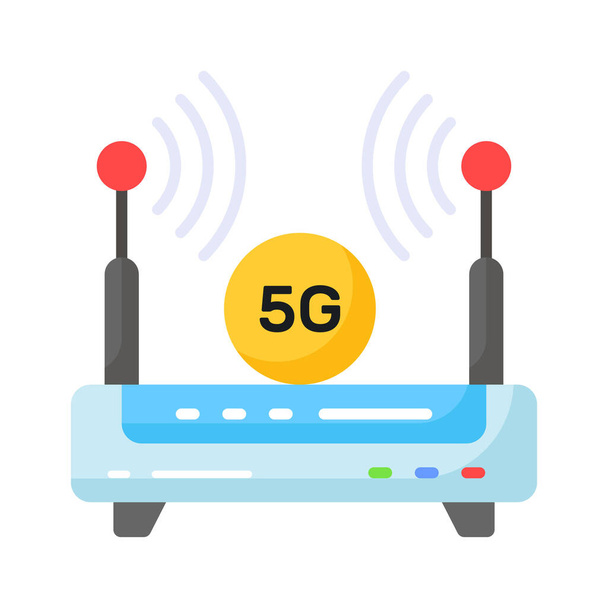 Wi-Fi router με 5G σήματα internet υποδηλώνει εικονίδιο έννοια των 5G σήματα internet - Διάνυσμα, εικόνα