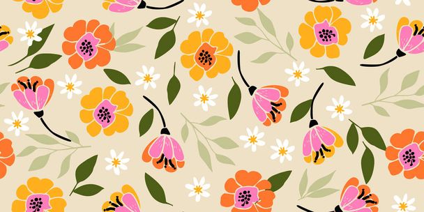 Hand drawn flowers, seamless patterns with floral for fabric, textiles, clothing, wrapping paper, cover, banner, interior decor, abstract backgrounds. - Vektor, kép
