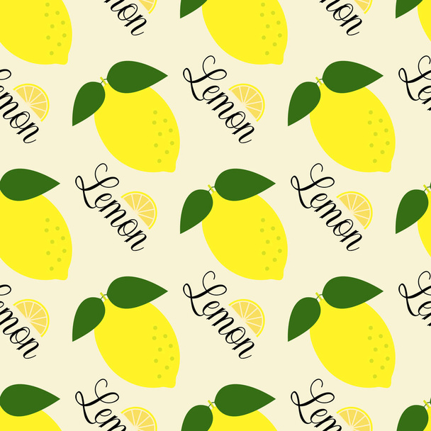 Vector seamless pattern. Lemon with an inscription on a white background - Vector, Image